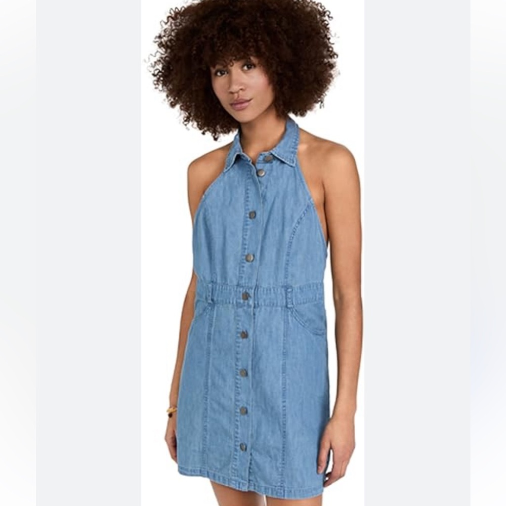 FREE PEOPLE Sami Point Collar Mini Denim Dress Size XS